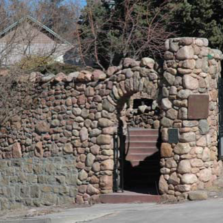 Stone archway fence at the Women's Club building