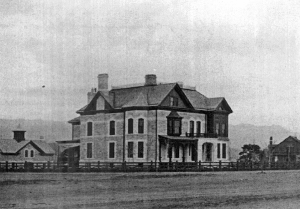 Hagerman Mansion, Circa 1890. Two flat-roofed sandstone wings were added sometime before 1899. The style is Victorian eclectic and the interiors contain splendid woodwork, which was crafted by W. S. Stratton in his carpentry years. The stepped stone parapets in front of the gable ends are called Flemish Gables. The stone used is peachblow sandstone, extracted from Hagerman’s quarry near Carbondale, on the Frying Pan River. Stucco wings to the north, west, and south were added to convert the home into 22 luxury apartments. The home is used as the Cascade Apartments building today.
