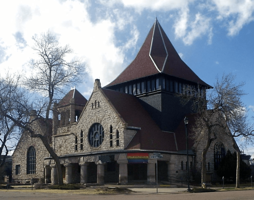 Photograph of the First Congregational Church at 20 East St. Vrain Street in Colorado Springs